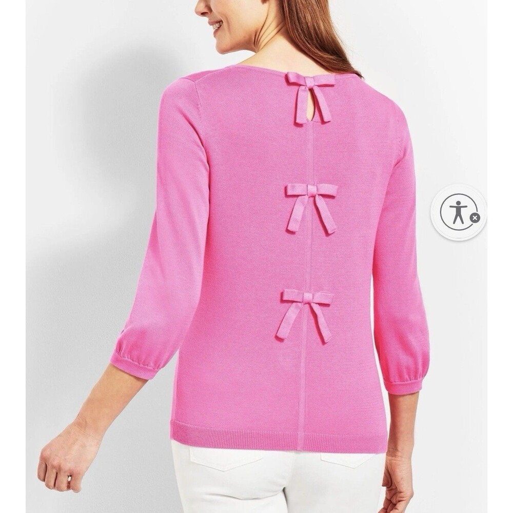 Talbots Sz XL Bows Back 3/4 Sleeve Sweater Pink
